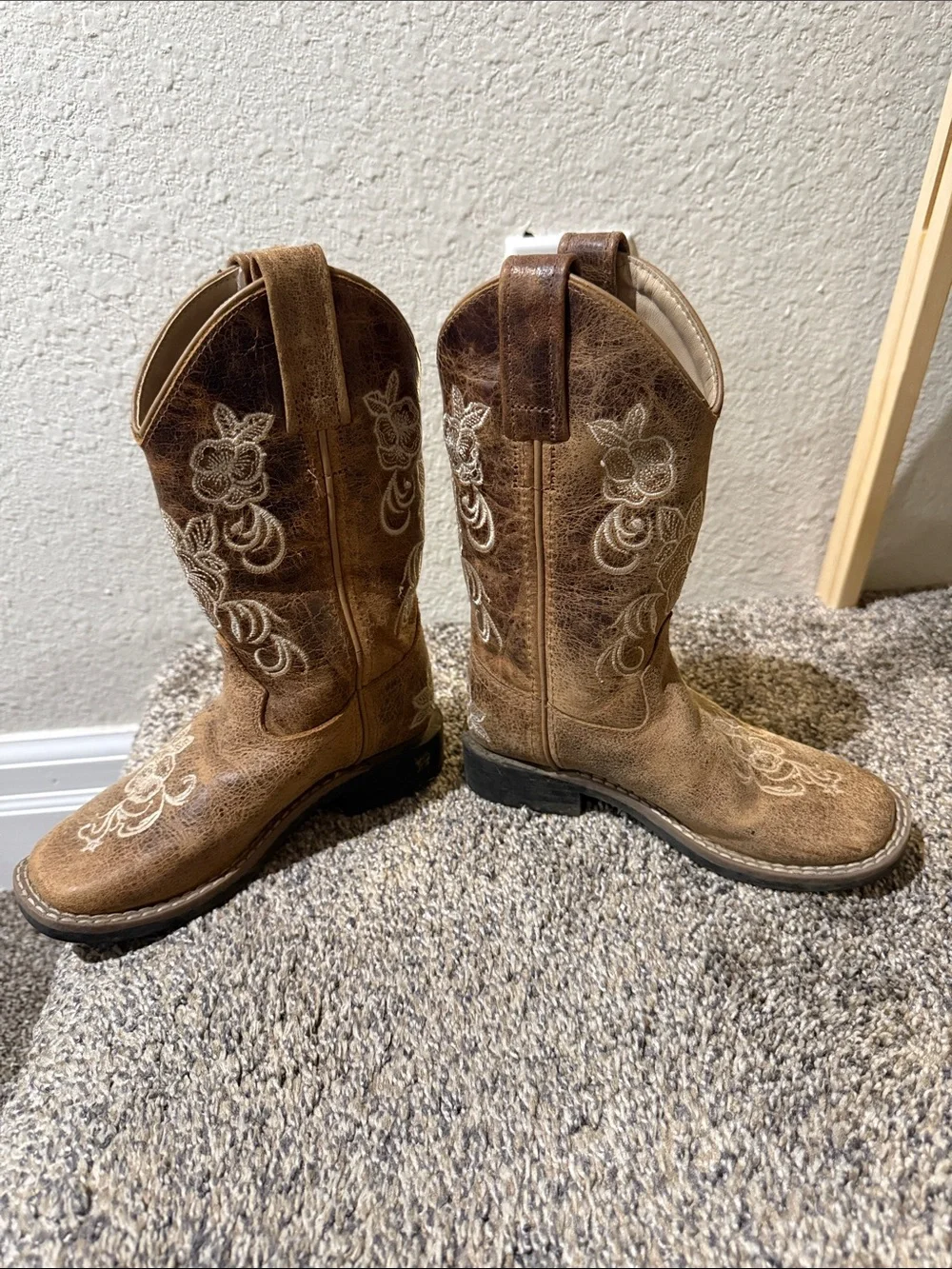 Shyanne Brown Floral Embroidered Kids Cowboy Boots